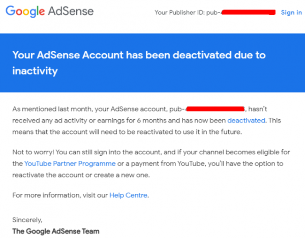 Google AdSense начал массово отключать аккаунты за отсутствие активности