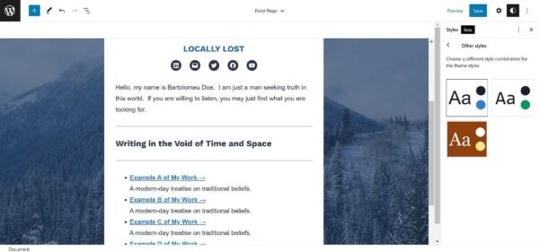 Вариации глобальных стилей («скины» для тем) появились в Gutenberg