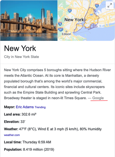 В блоках знаний могут появляться описания, созданные авторами Google