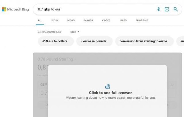 Bing тестирует выдачу «более полных» ответов на запрос по дополнительному клику
Bing тестирует выдачу «более полных» ответов на запрос по дополнительному клику