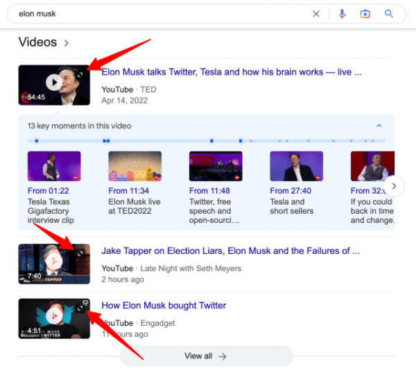 Google тестирует раскрытие видео прямо в результатах поиска