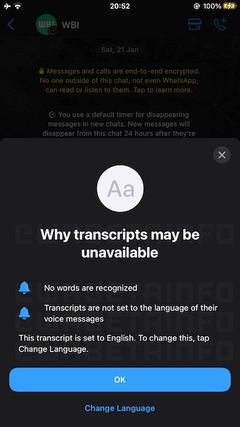 WhatsApp готовит к запуску функцию расшифровки голосовых сообщений
WhatsApp готовит к запуску функцию расшифровки голосовых сообщений