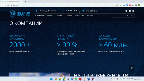 Дизайн и разработка сайта геофизической компании